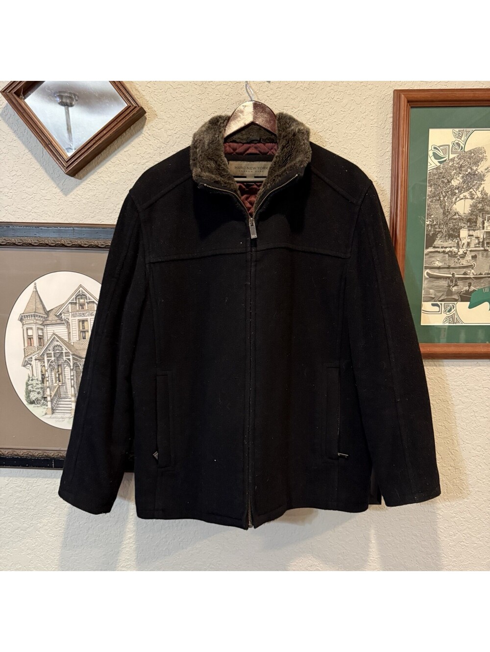 Vintage 90s/00s RARE Andrew Marc New York Lined Wool Mens Zip Jacket Size Medium